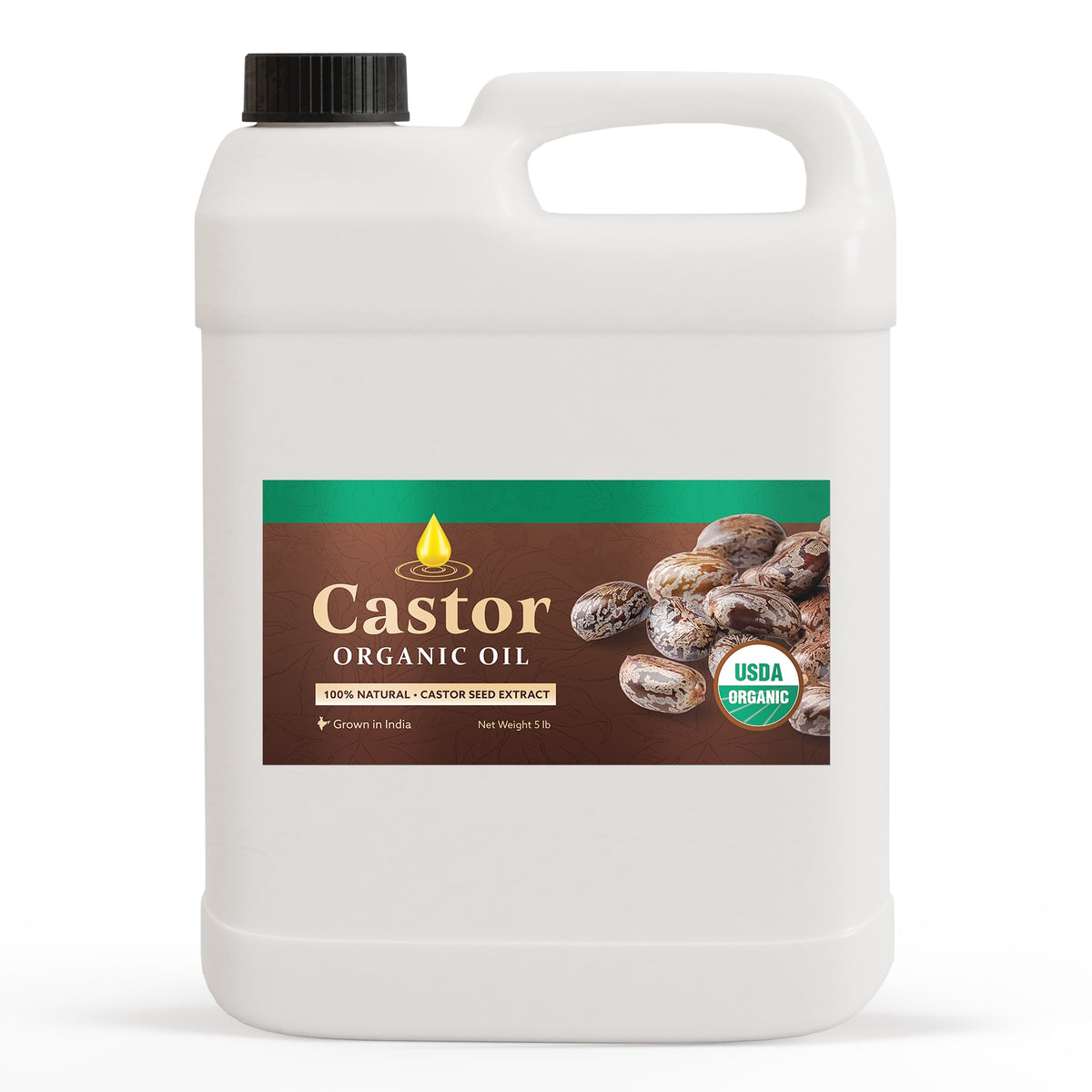 100% Pure Organic Castor Oil, Cold-Pressed & Hexane Free